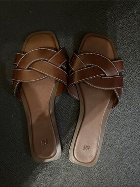 H&M Brown Woven Slide Mules